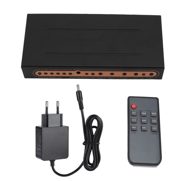 HD Multimedia Interface Embedded Extractor 5.1CH 4K Support ARC Function Digital Fiber Optic Splitter Extractor 100‑240V EU Plug