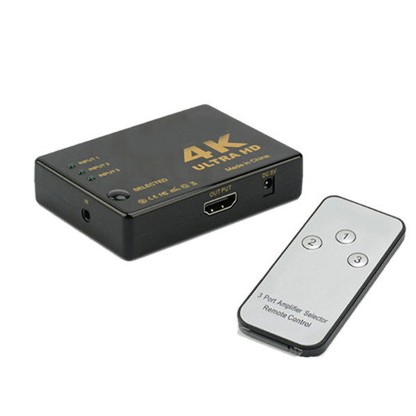 HD Multimedia Interface Switch Plug and Play Remote Control 4K Video Converter for Laptop Game Consoles Black 3 in 1 Out