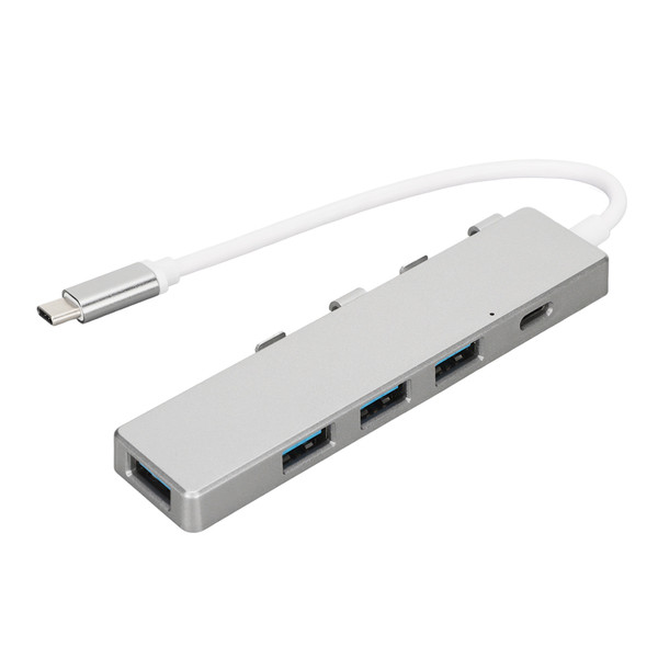 USB C to USB Hub High Speed 1xUSB3.0 Port 3xUSB2.0 Ports 1xUSB C Power Port USB C Hub Multiport Adapter Silver