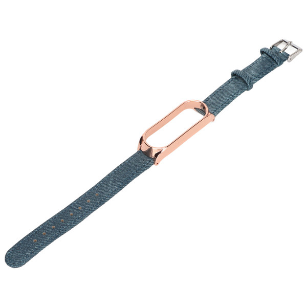 Denim Pattern Watch Bands Retro Wrist Straps Replacement for Xiaomi Mi Band 6 NFC Buckle StyleBlue Denim Gold Shell