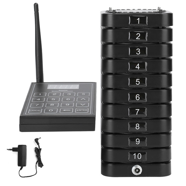 Pager 1 to 10 Meal Puller Queue Wireless Calling System Receiver for Restaurant 110‑240VEU Plug