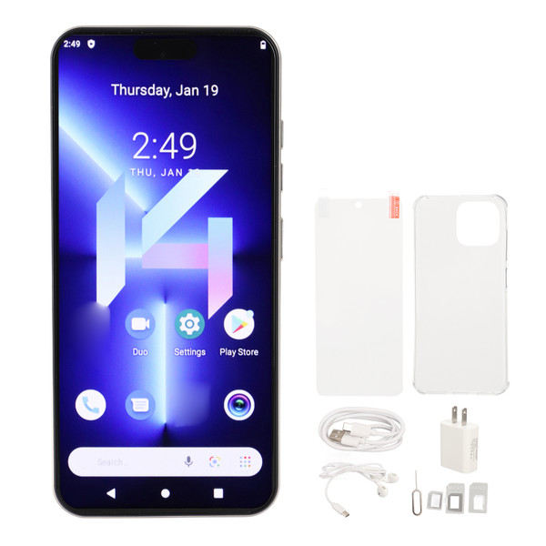 6.7in Mobile Phones 4G 4GB RAM 128G ROM 16MP and 8MP Face Unlock for Android 11 Phones 100‑240V US Plug Gold