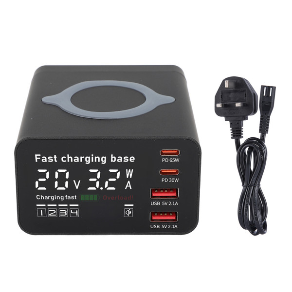 110W Charging Station for Multiple Devices Digital Display 4 Ports PD 65W QC 3.0 Magnetic Wireless Fast Charging Dock for Home Hotel