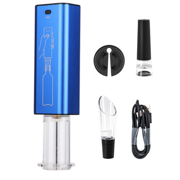 Electric Wine Opener Cordless 4 in 1 Food Grade Automatic Bottle Opener with Foil Cutter for Home Hotel Bar Party Blue