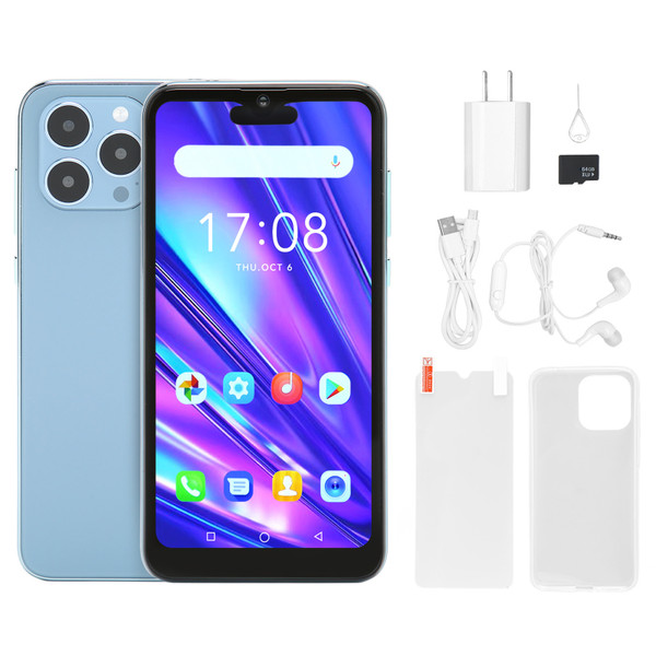 6.1in 3G Unlocked Smartphone for Android 8.1 4GB 32GB Dual SIM Cell Phone MTK6580A Quad Core CPU 5MP 8MP 100‑240V Light Blue US Plug