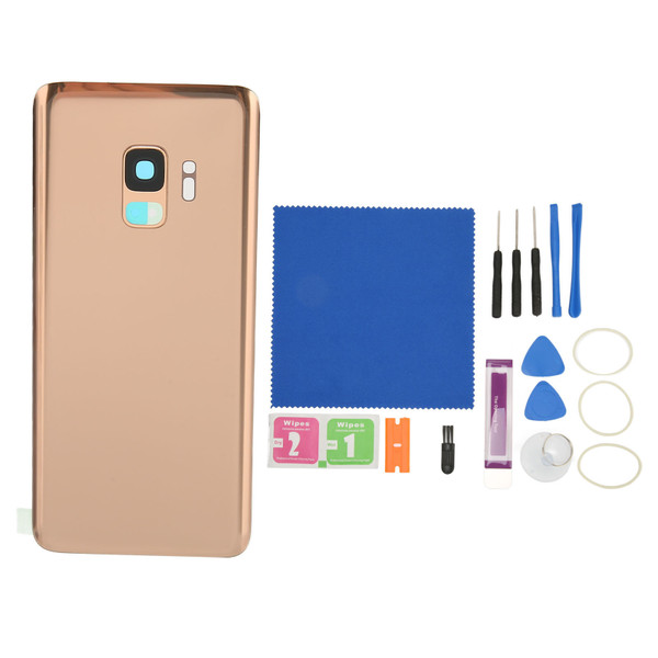 Back Glass Cover Housing Door Waterproof Phone Back Glass Cover with Repair Tool Kit for Samsung Galaxy S9 G960 Gold