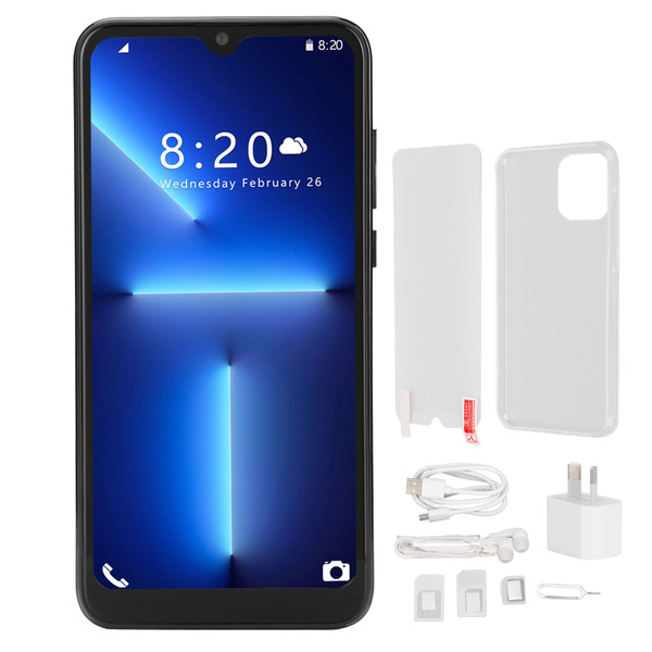 I13pro Max Smart Phone 6.1in Large Screen 4G for Android 11 4 and 64G Memory Mobile Phone 100‑240V Black AU