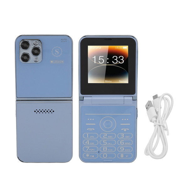 2G Big Button Flip Cell Phone for Seniors 2.6inch 4 Cards 4 Standby Fast Dialing Bluetooth Music Player LED Flashlight Elderly Flip Mobile Phone 1400mAh Blue