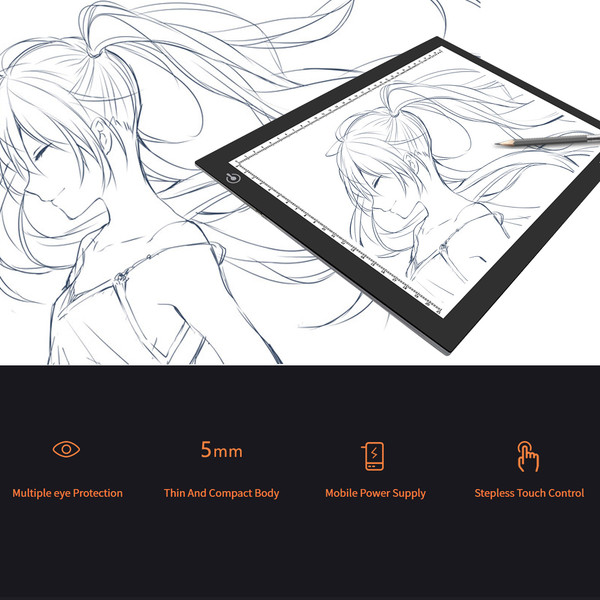 Huion L4S Protable Ultra-thin LED Light Pad Acrylic Panel LED Drawing Light Pad Powered by USB with Adjustable Brightness