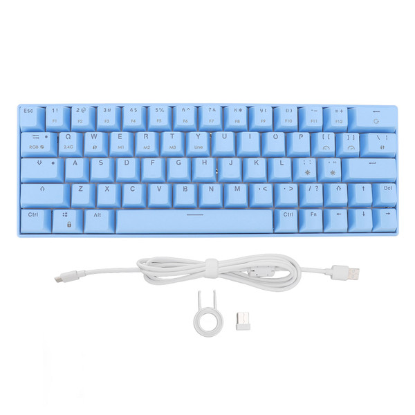 Blue 64 Key Mechanical Keyboard Support Wireless 2.4G Bluetooth 3.0 5.0 Type C Wired 5V DC RGB Keyboard for Win for IOS Blue Switch