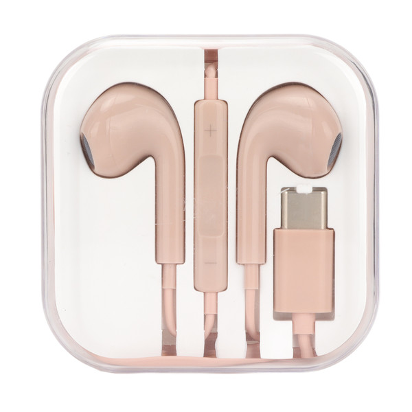 Type C Headphone Noise Canceling Built in Microphone Type C Wired Headphones for Xiaomi for Huawei Pink