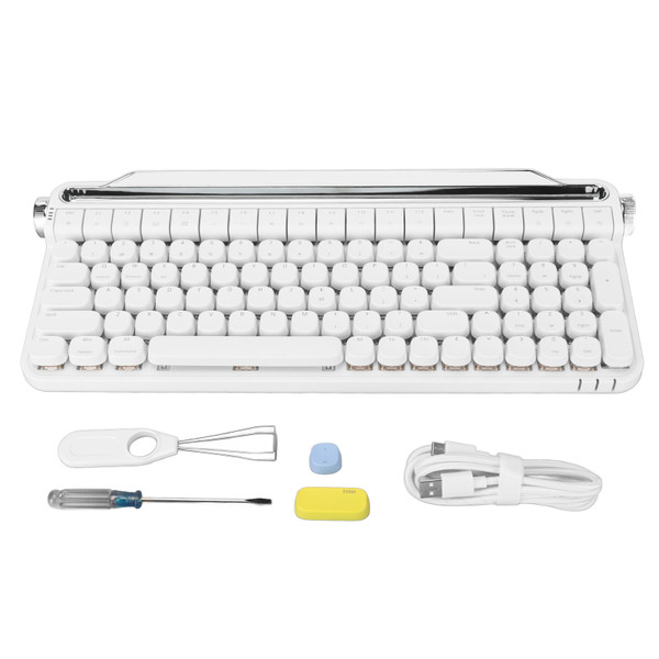 Red Switch Typewriter Mechanical Keyboard 100 Keys RGB Backlight Retro Bluetooth Gaming Keyboard for Windows for Android for IOS White