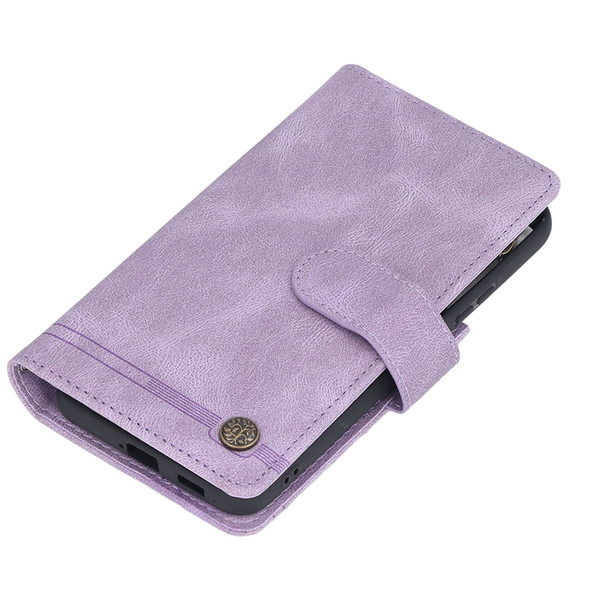 Wallet Phone Case PU Zipper Flip Wallet Protective Phone Cover with Magnetic Closure Holder for Galaxy S22 Plus Purple