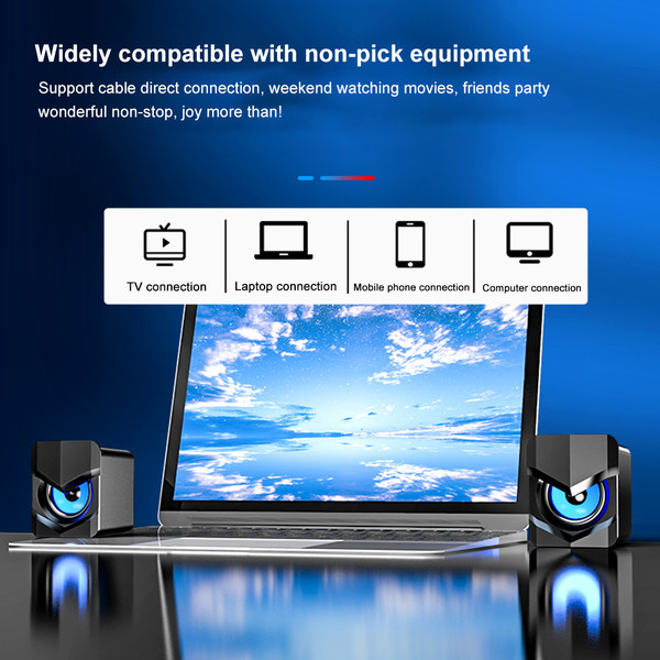 V-158 Mini Desktop Computer Speaker Super Bass Subwoofer 3.5mm Wired Music Player Soundbox USB Powered Home Speakers Subwoofer for Cellphone Laptop Universal