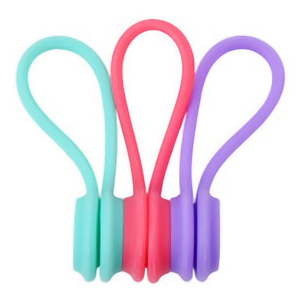 3PCS Headphone Cord Winder Portable Silicone Earphone Cable Holder Clip for Home Office Purple Red Blue