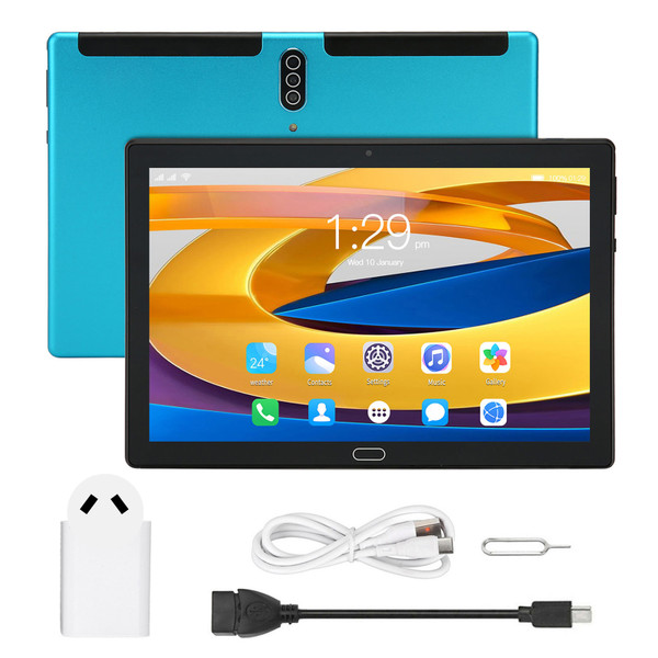 10.1 Inch Tablet 6GB RAM 128GB ROM Octa Core Processor Support 2.4GHz FHD 6000mAh 5G WiFi Tablet for Android 10 100‑240V AU Plug Blue