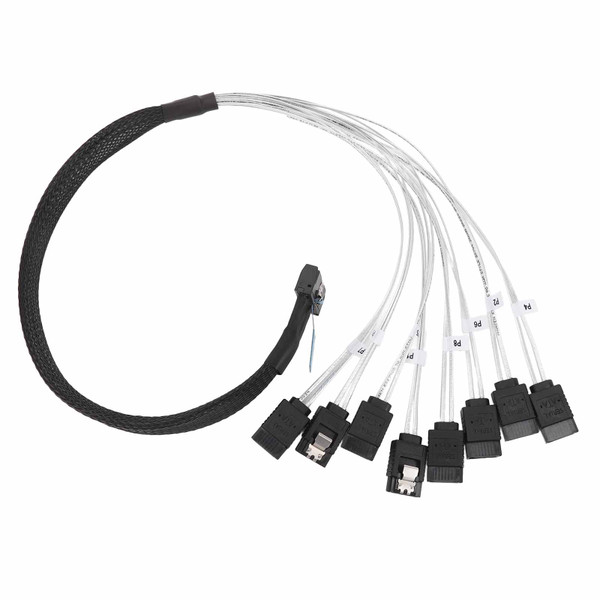 MCIO 8i to 8xSATA3.0 Cable 19.7 Inch Silver Plated OFC PCIE 5.0 MCIO 8i 74 Pin High Speed Server Data Transmission Cable for Data Center