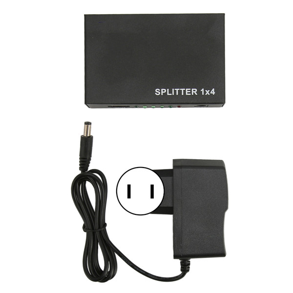 1x4 HD Multimedia Interface Splitter 1 in 4 Out 3D 1080P HDCP 1.4 AV Distributor Box for TV Monitors Projector 100‑240V US Plug