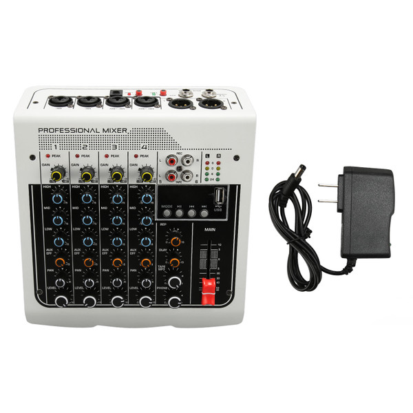 Professional Mixer Sound Board 4 Channel Bluetooth USB RCA Built in DPS Processor Mini Sound Mixer with Digital Display US Plug 100‑240V