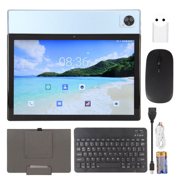 Tablet 10.1in 2 in 1 8G RAM 256G ROM 4G 8 Core with Case Keyboard Mouse Blue 100‑240V EU Plug