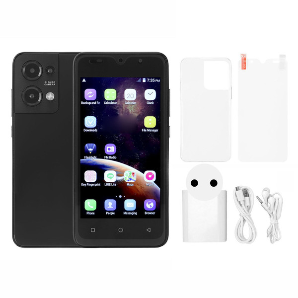 5.0in Smart Phone Two Camera Dual Card Dual Standby 2GB RAM 16GB ROM Face Recognition Unlock Cell Phone for Android Black EU Plug 100‑240V