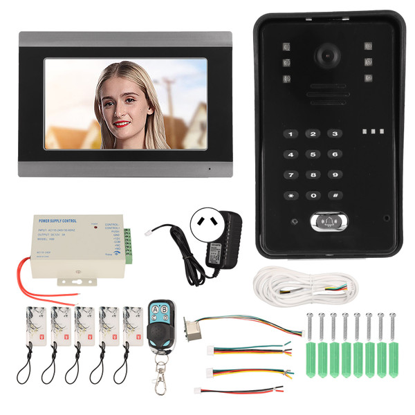 Wired Video Intercom System 7 Inch WiFi 1080P Wired Video Doorbell with IC Access Control Function 100‑240V AU Plug