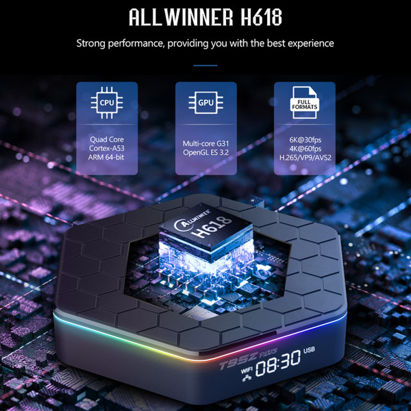 T95Z Plus Android 12.0 Smart TV Box Allwinner H618 Quad-core 4K Media Player 6K Decording H.265 VP9 Dual Band WiFi6 BT5.0 Digital Display with Remote Control