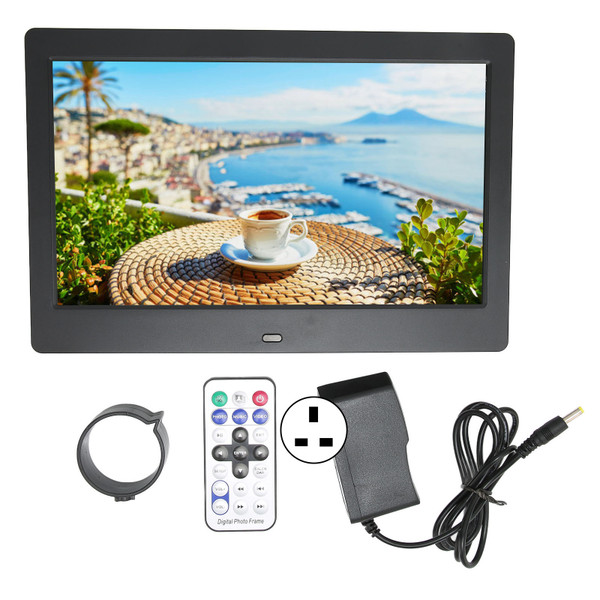 Digital Photo Frame HD 10.1 Inch 1024x600 LCD Display Smart Electronic Picture Frame with Remote Control 110‑240VBlack UK Plug