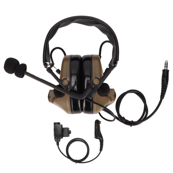 7.1mm Military Headset Noise Canceling Military Earmuff with U94 PTT for MOTOROLA XIR P8268 P8668 DP4400 DP4800Brown