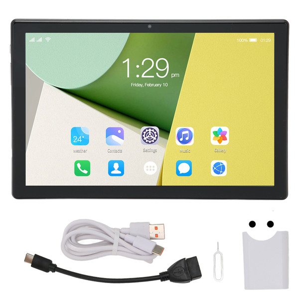 10.1 Inch Tablet for Android 12 8G RAM 256G ROM Supports Fast Charging 5G WIFI Tempered Glass Calling Tablet 100‑240V Black EU Plug
