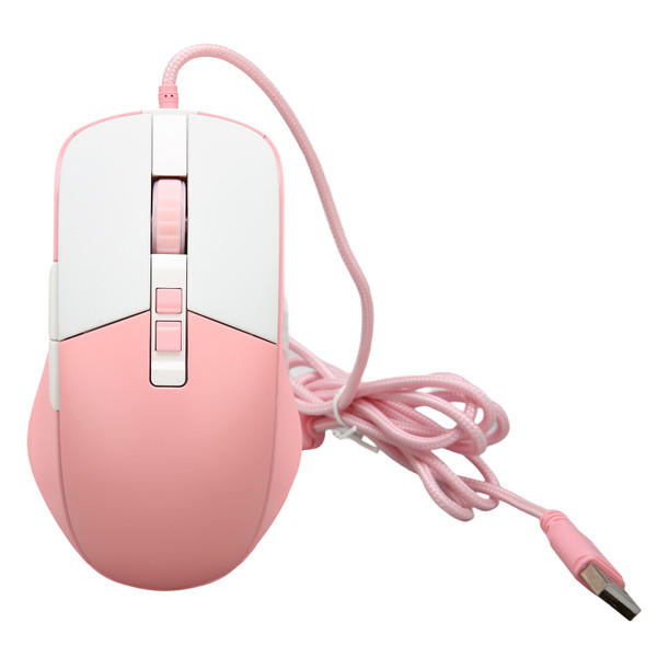 Wired Mouse Ergonomic Streamlined Cool RGB Optical Sensor Gaming Mechanical Mouse for Home Office Pink White