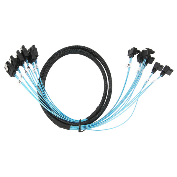 Mini SAS Cable 6 SATA to 6 SATA Straight Curved Cable 6Gbps Anti Interference Double Group Shielding SATA Cable for SSD1m / 3.3ft