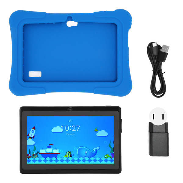 7 Inch Kids Tablet for Android 10.0 Quad Core 32GB ROM WiFi Bluetooth Dual Camera Children Tablet 100‑240V Dark Blue US Plug