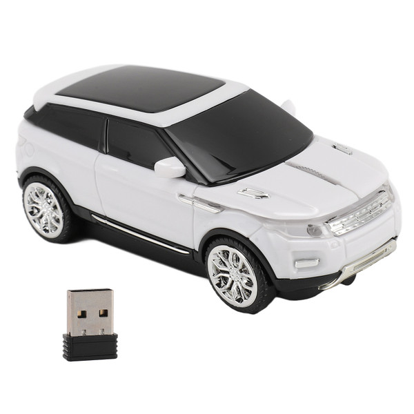 Car Shape Wireless Gaming Mice 2.4GHz 1600 DPI Cool 3D Car Shape Computer Mouse with USB Receiver for Laptop White