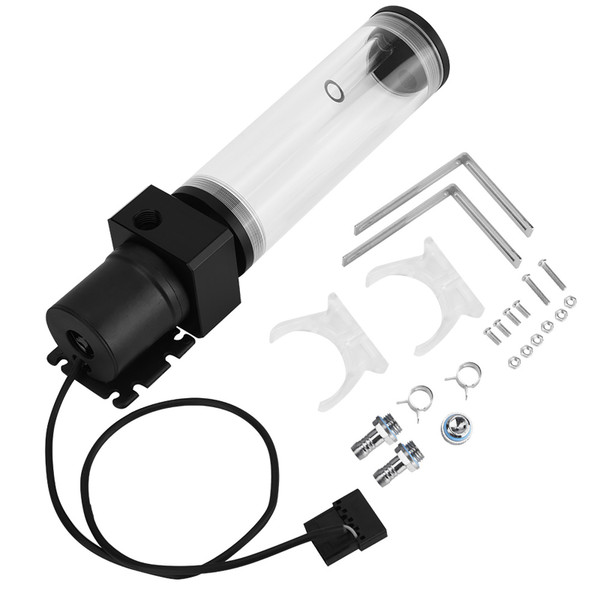 Acrylic Computer DIY Water Cooling Tank Cylinder Reservoir 19W Pump G1/4 160mm