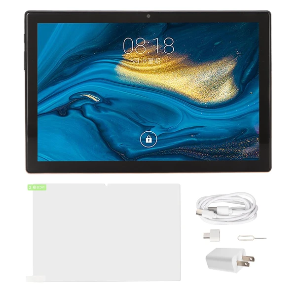10.1 Inch Tablet 16GB RAM 1TB ROM Octa Core CPU 13MP 16MP Camera 4G LTE 5G WiFi Office Tablet with Film Gold US Plug 100‑240V