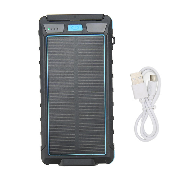 Portable Solar Phone Charger 20000mAh Solar Power Bank with Compass and LED Flashlight for Outdoor Black Blue