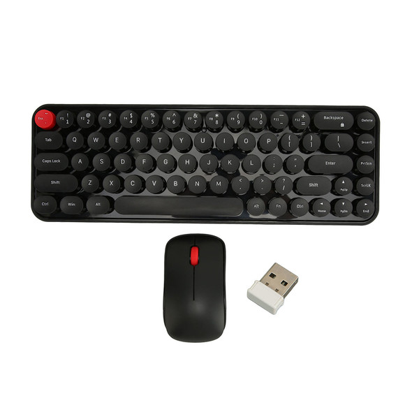 Wireless Keyboard Mouse Combo Mini Portable Retro Silent 2.4G Wireless 68 Keys Office Keyboard Mouse Set Black