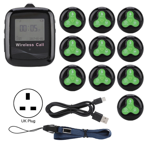 Restaurant Paging System Black Mobile Receiver   10 Black Green Silicone Pager