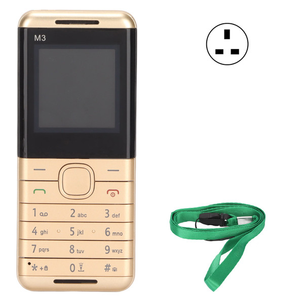 M3 1.44in 2G Large Button Cell Phone with Lanyard Dual SIM Card for Seniors 100‑240VGold UK Plug