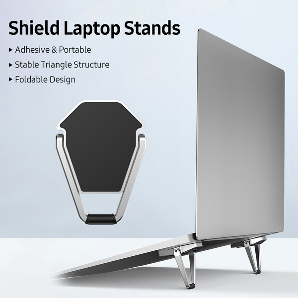Shield Laptop Stands Invisible Portable Lightweight Stands Adhesive Foldable Notebook Stands Stable Triangle Structure, Silver