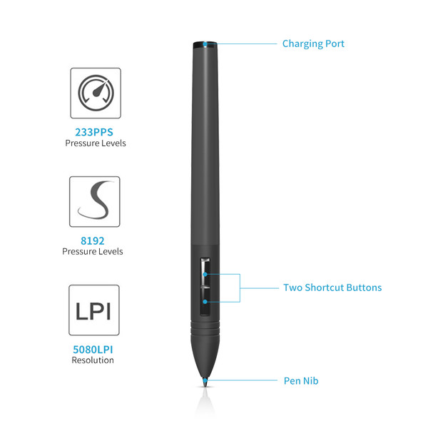 Huion PEN80 Rechargeable Digital Pen Electromagnetic Resonance Pen with 2 Programmable Buttons for NEW 1060PLUS Graphic Tablet