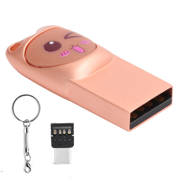 Cartoon U Disk Storage USB Flash Drive Memory Stick W/TypeC Adapter for Smart Phone Computer Laptop(Rose Gold 16GB)