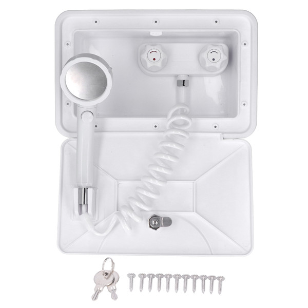 Outdoor Shower Box Kit 1.5m Retractable Hose Exterior Faucet Universal for RV Camper Van Motorhome Boat