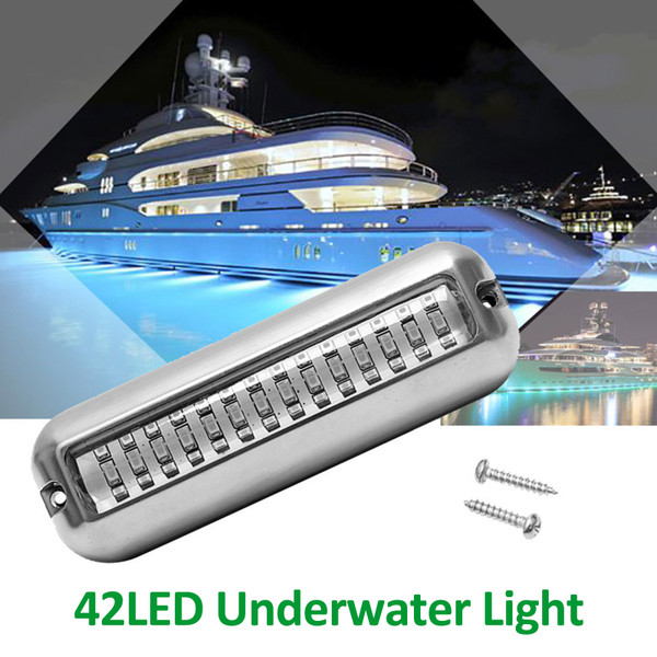 LED Boat Light, 42 LEDs Waterproof 316 Stainless Steel Underwater Light for Yacht Boat Transom Pontoon Pool (Red Light)