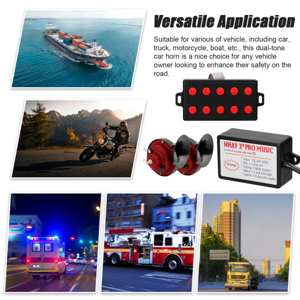 2PCS 12 V Universal Double Tone Horn Car Motorcycle Air Horn Loud Electric Snail Horn Waterproof Horn High/Low Tune with 10 Sounds Horn Controller