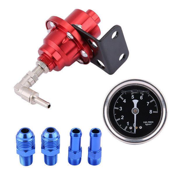 Universal Aluminum Car 160psi Adjustable 1: 1 Fuel Pressure Regulator Oil Gauge Kit (Red)