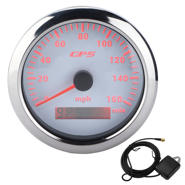 3.3in GPS Speedometer 0‑160MPH/H Speed Gauge with Backlight IP67 Waterproof for Car RV Boat YachtWhite Dial