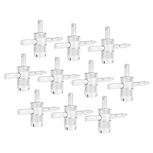 10pcs 4‑Way Tire Valve Core Keys Remover Kit Aluminum Alloy Auto Vehicle Repair Tool