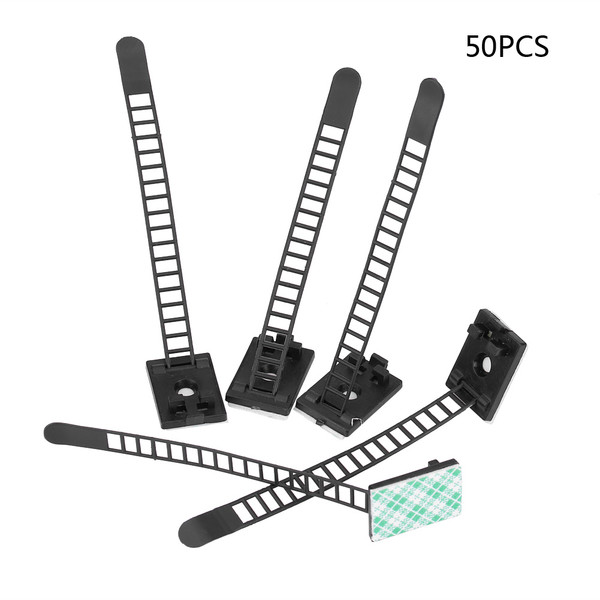 50pcs Self Adhesive Adjustable Clips Fastens Car Cable Wire Tie Clamp Organizer Black